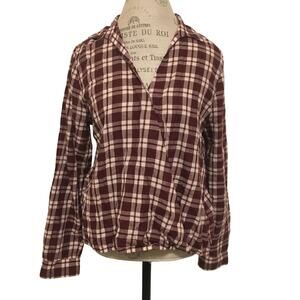 Madewell Maroon Plaid Faux Wrap Long Sleeve Shirt Women's Size Large